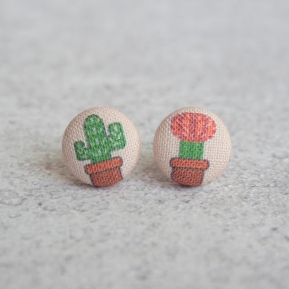 NWT Cactus Fabric Button Earrings